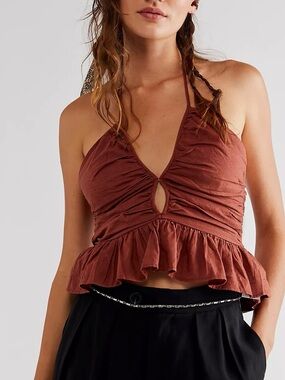 Free People Women’s Rust Halter Ruffle Crop Top